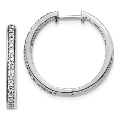 14K White Gold 1/3 ct tw 22mm Diamond Huggie Hoop Earrings