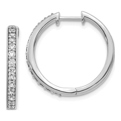 10K White Gold 5/8 ct tw 22mm Diamond Huggie Hoop Earrings