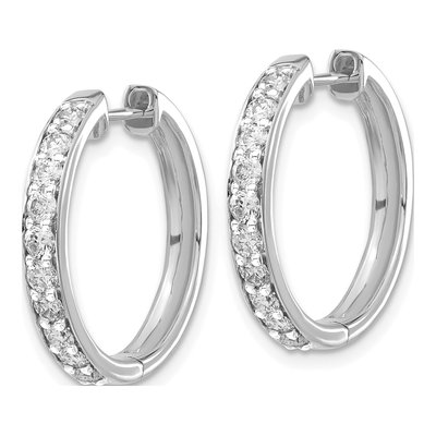 10K White Gold 1 ct tw 22mm Diamond Huggie Hoop Earrings – view 2