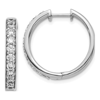 14K White Gold 1 ct tw 22mm Diamond Huggie Hoop Earrings