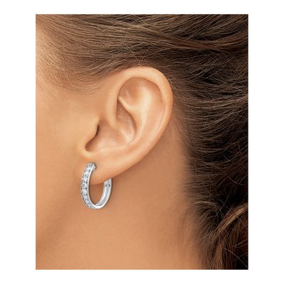14K White Gold 1.25 ct tw 22mm Diamond Huggie Hoop Earrings – view 3