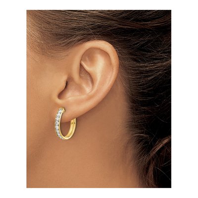 14K Yellow Gold 1.25 ct tw 22mm Diamond Huggie Hoop Earrings – view 3
