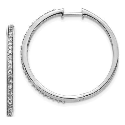 14K White Gold 1/2 ct tw 27mm Diamond Huggie Hoop Earrings