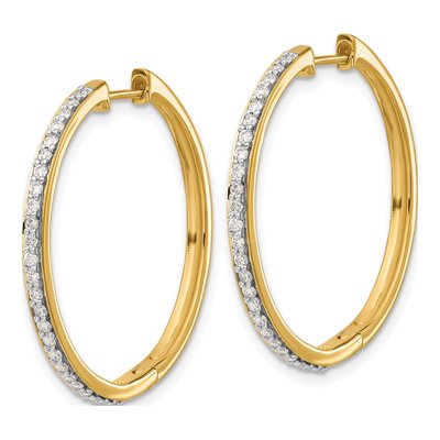 14K Yellow Gold 1/2 ct tw 27mm Diamond Huggie Hoop Earrings – view 2