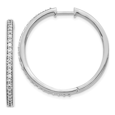 14K White Gold 3/4 ct tw 30mm Diamond Huggie Hoop Earrings