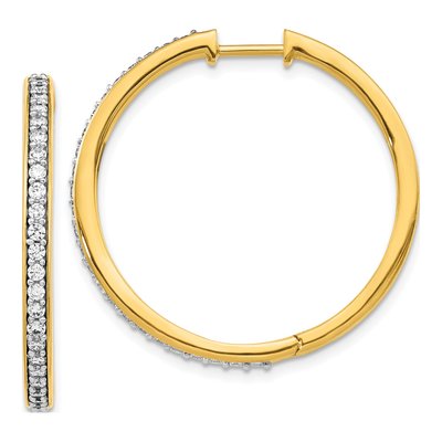 14K Yellow Gold 3/4 ct tw 30mm Diamond Huggie Hoop Earrings
