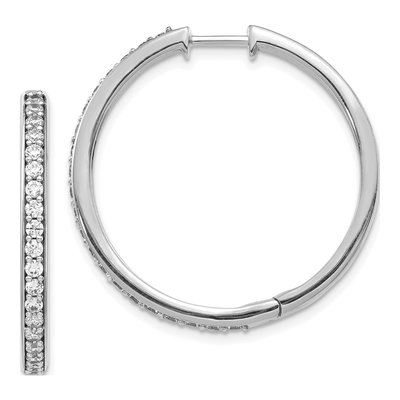14K White Gold 1 ct tw 28mm Diamond Huggie Hoop Earrings