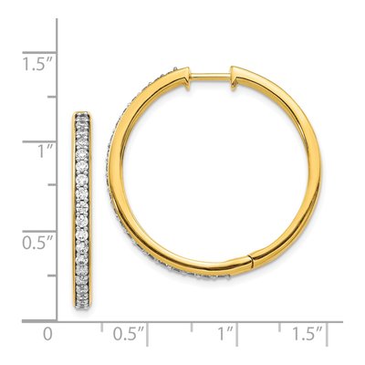 14K Yellow Gold 1 ct tw 28mm Diamond Round Huggie Hoop Earrings – view 3