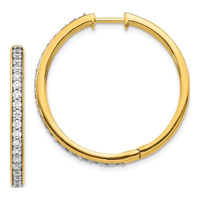 14K Yellow Gold 1 ct tw 28mm Diamond Round Huggie Hoop Earrings