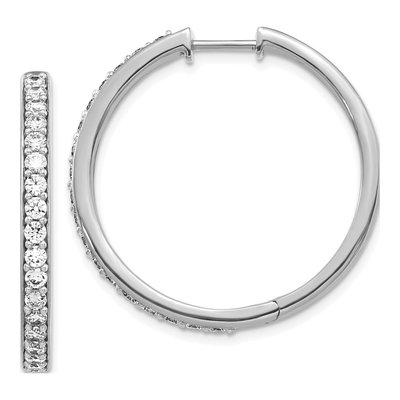 14K White Gold 1.25 ct tw 30mm Diamond Huggie Hoop Earrings