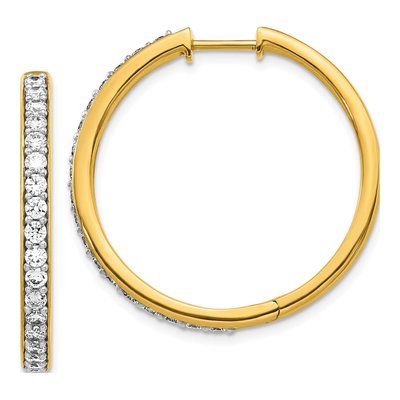 14K Yellow Gold 1.25 ct tw 30mm Diamond Huggie Hoop Earrings