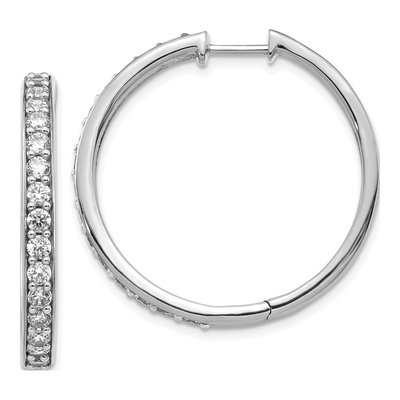 14K White Gold 1.5 ct tw 29mm Diamond Huggie Hoop Earrings