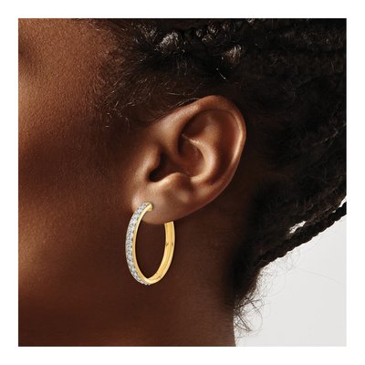14K Yellow Gold 1.5 ct tw 29mm Diamond Huggie Hoop Earrings – view 3