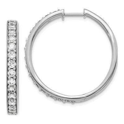 14K White Gold 2 ct tw 30mm Diamond Huggie Hoop Earrings