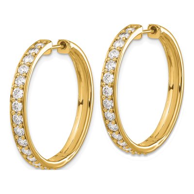14K Yellow Gold 2 ct tw 30mm Diamond Round Huggie Hoop Earrings – view 3