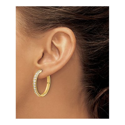 14K Yellow Gold 2 ct tw 30mm Diamond Round Huggie Hoop Earrings – view 4