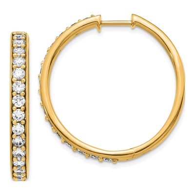 14K Yellow Gold 2 ct tw 30mm Diamond Round Huggie Hoop Earrings