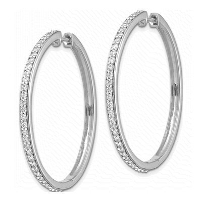 14K White Gold 3/4 ct tw 35mm Diamond Huggie Hoop Earrings – view 2
