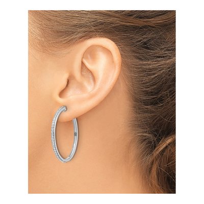 14K White Gold 3/4 ct tw 35mm Diamond Huggie Hoop Earrings – view 3