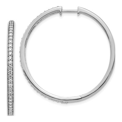 14K White Gold 3/4 ct tw 35mm Diamond Huggie Hoop Earrings