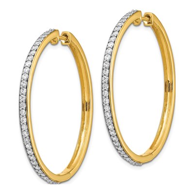 14K Yellow Gold 3/4 ct tw 35mm Diamond Huggie Hoop Earrings – view 3