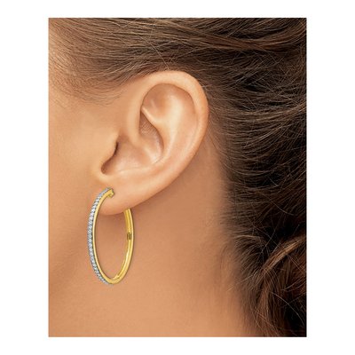 14K Yellow Gold 3/4 ct tw 35mm Diamond Huggie Hoop Earrings – view 4
