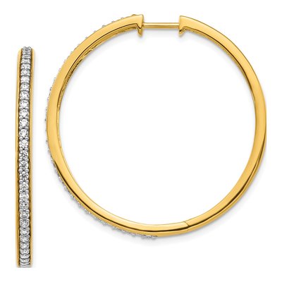 14K Yellow Gold 3/4 ct tw 35mm Diamond Huggie Hoop Earrings