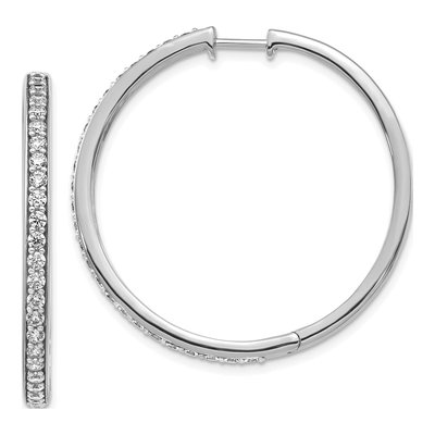 14K White Gold 1.25 ct tw 35mm Diamond Huggie Hoop Earrings