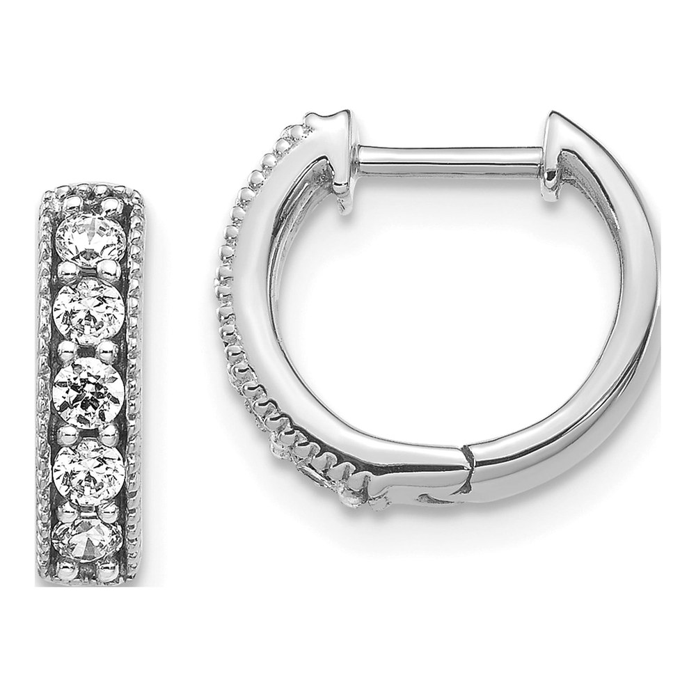 14k White Gold Diamond Milgrain Hinged Hoop Earrings