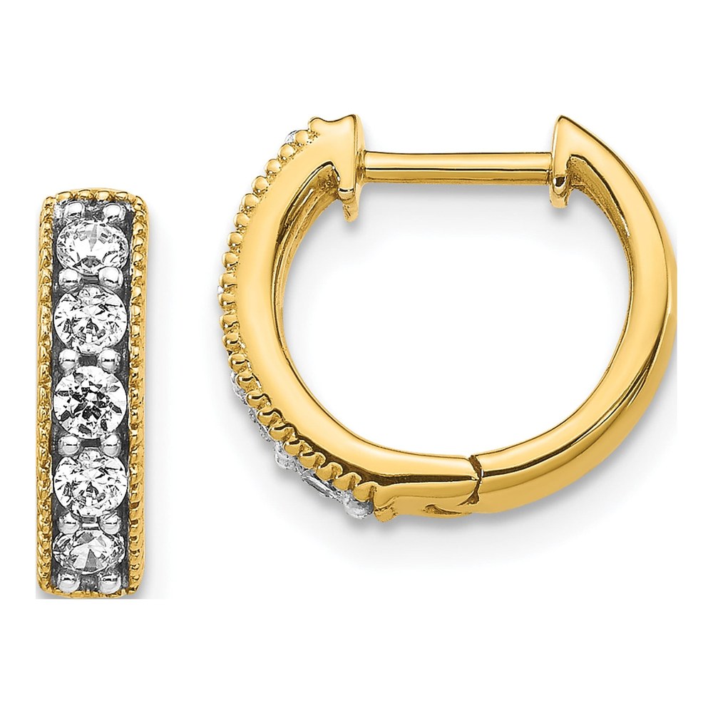 14K Yellow Gold 1/3 ct tw Diamond Milgrain Huggie Hoop Earrings