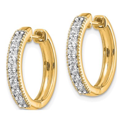 10K Yellow Gold 3/8 ct tw Diamond Milgrain Huggie Hoop Earrings – view 2