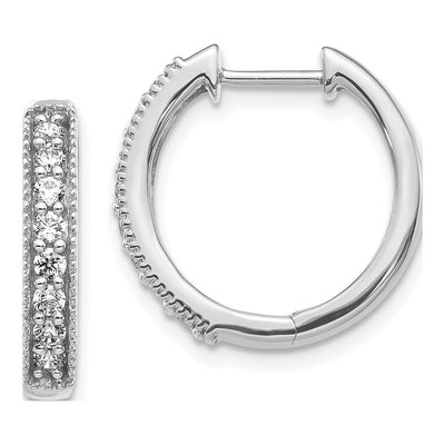 14K White Gold 3/8 ct tw Diamond Milgrain Huggie Hoop Earrings