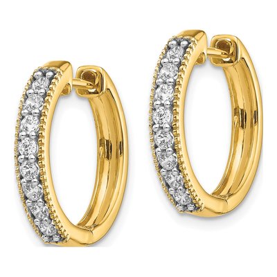 14K Yellow Gold 3/8 ct tw Diamond Milgrain Huggie Hoop Earrings – view 2