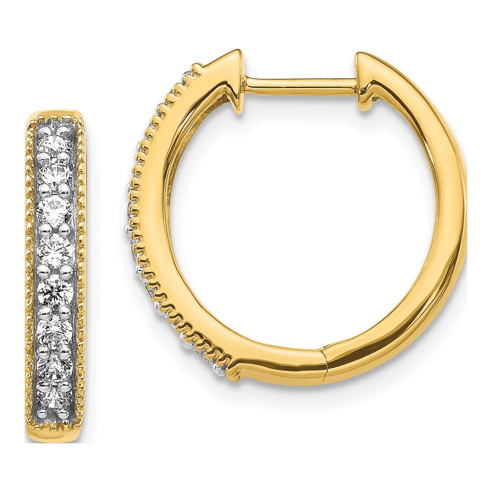 14K Gold 3/8 ct Diamond Milgrain Huggie Hoop Earrings