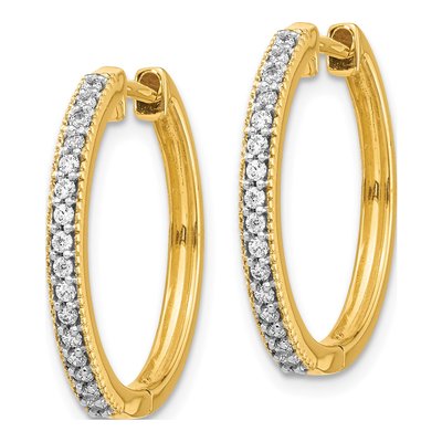 14K Yellow Gold 1/4 ct tw 20mm Diamond Milgrain Huggie Hoop Earrings – view 2