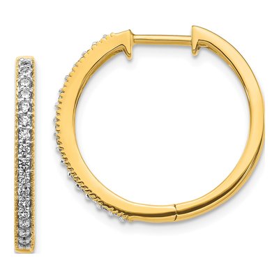 14K Yellow Gold 1/4 ct tw 20mm Diamond Milgrain Huggie Hoop Earrings