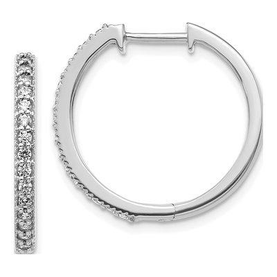 14K White Gold 1/3 ct tw 20mm Diamond Milgrain Huggie Hoop Earrings