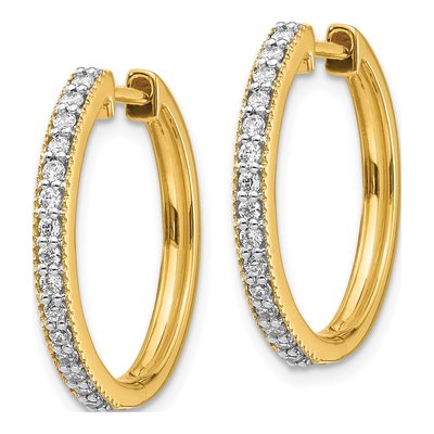 14K Yellow Gold 1/3 ct tw 20mm Diamond Milgrain Huggie Hoop Earrings – view 2