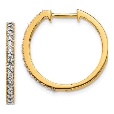 14K Yellow Gold 1/3 ct tw 20mm Diamond Milgrain Huggie Hoop Earrings