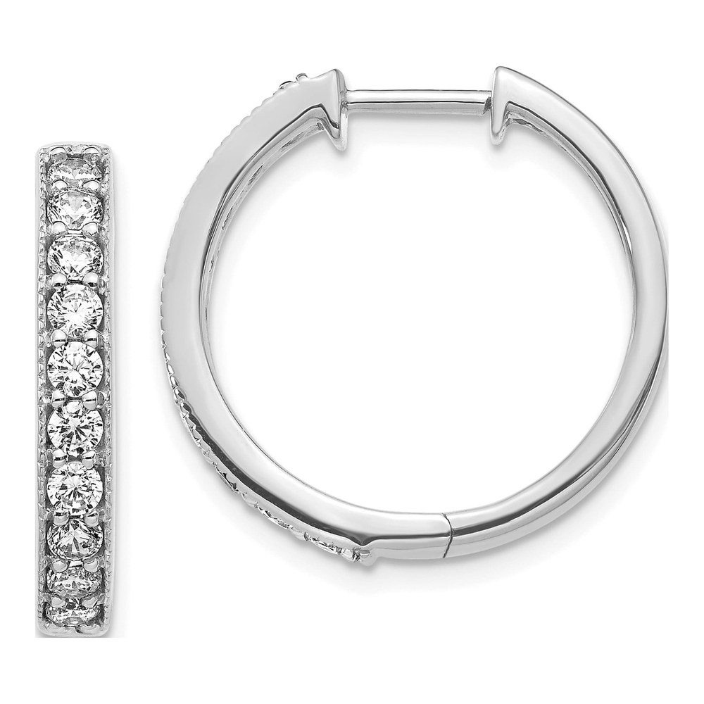 14K White Gold 1 ct tw 21mm Diamond Milgrain Huggie Hoop Earrings