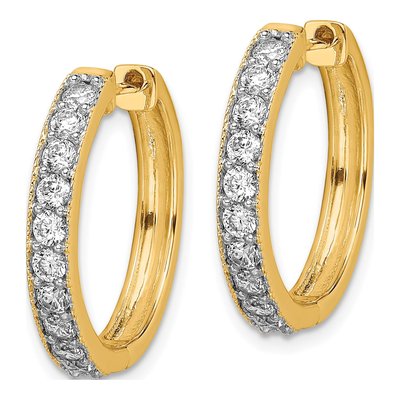 14K Yellow Gold 1 ct tw 21mm Diamond Milgrain Huggie Hoop Earrings – view 3