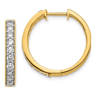 14K Yellow Gold 1 ct tw 21mm Diamond Milgrain Huggie Hoop Earrings