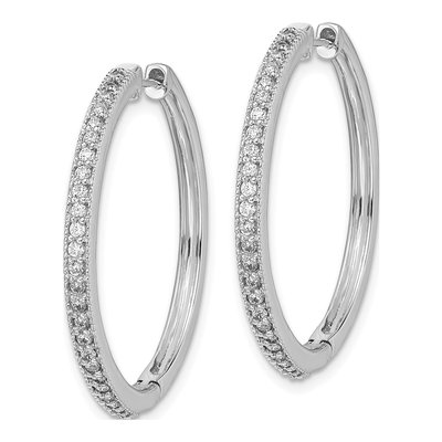 14K White Gold 1/2 ct tw 29mm Diamond Milgrain Huggie Hoop Earrings – view 3