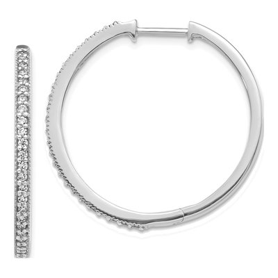 14K White Gold 1/2 ct tw 29mm Diamond Milgrain Huggie Hoop Earrings