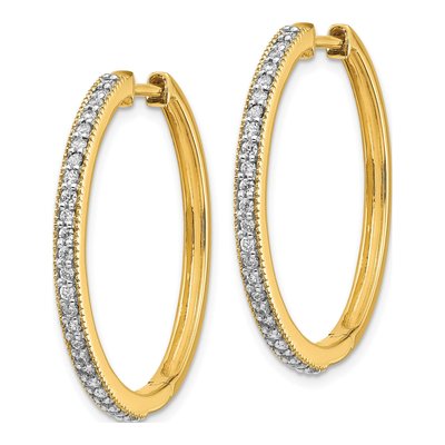 14K Yellow Gold 1/2 ct tw 29mm Diamond Milgrain Huggie Hoop Earrings – view 3