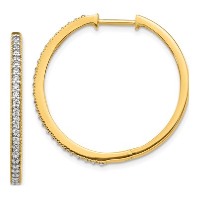 14K Yellow Gold 1/2 ct tw 29mm Diamond Milgrain Huggie Hoop Earrings