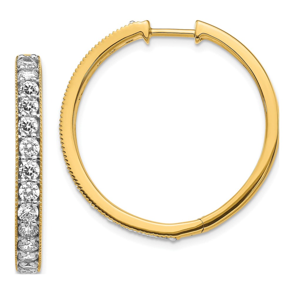 14K Yellow Gold 2 ct tw 30mm Diamond Milgrain Huggie Hoop Earrings