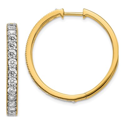 14K Yellow Gold 2 ct tw 30mm Diamond Milgrain Huggie Hoop Earrings