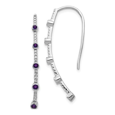 14K White Gold 1/5 ct tw Amethyst & Diamond Threader Earrings