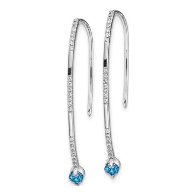 14K White Gold 1/6 ct tw Swiss Blue Topaz & Diamond Threader Earrings – view 2
